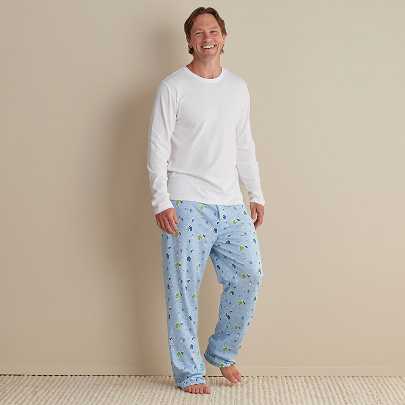 Family Printed Peruvian Cotton Men's Pajama Set - Village Snowman, XXL,Village Snowman