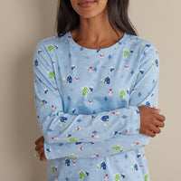 Family Printed Peruvian Cotton Women's Pajama Set - Village Snowman, XXL,Village Snowman