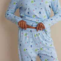 Family Printed Peruvian Cotton Women's Pajama Set - Village Snowman, XXL,Village Snowman