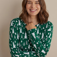 Family Printed Peruvian Cotton Women's Pajama Set - Frosty Trees, XXL,Frosty Trees
