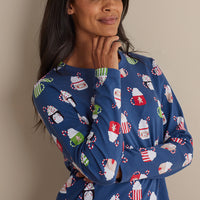 Family Printed Peruvian Cotton Women's Pajama Set - Festive Mugs, XXL,Festive Mugs