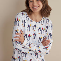 Family Printed Peruvian Cotton Women's Pajama Set - Joyful Penguins, XXL,Joyful Penguins