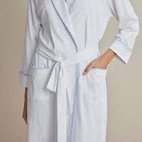 Peruvian Cotton Embroidered Women's Robe - Light Blue, XS,Light Blue
