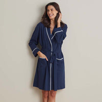 Peruvian Cotton Embroidered Women's Robe - Navy, S,Navy