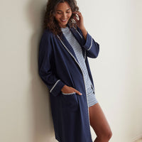 Peruvian Cotton Embroidered Women's Robe - Navy, S,Navy