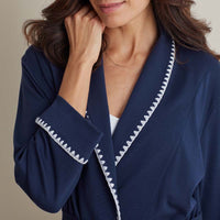 Peruvian Cotton Embroidered Women's Robe - Navy, S,Navy
