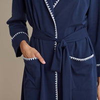 Peruvian Cotton Embroidered Women's Robe - Navy, S,Navy