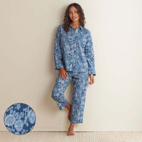 Printed Voile Women's Cropped Pajama Set - Indigo Floral, XS,Indigo Floral