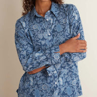 Printed Voile Women's Cropped Pajama Set - Indigo Floral, XS,Indigo Floral