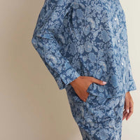 Printed Voile Women's Cropped Pajama Set - Indigo Floral, XS,Indigo Floral