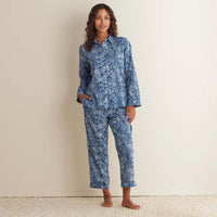 Printed Voile Women's Cropped Pajama Set - Indigo Floral, XS,Indigo Floral