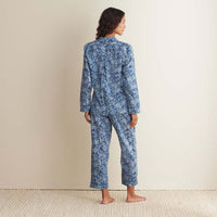 Printed Voile Women's Cropped Pajama Set - Indigo Floral, XS,Indigo Floral