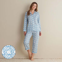 Printed Voile Women's Cropped Pajama Set - Floral Weave, XS,Floral Weave