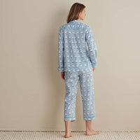 Printed Voile Women's Cropped Pajama Set - Floral Weave, XS,Floral Weave