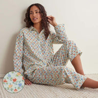 Printed Voile Women's Cropped Pajama Set - Meadow Song, XXL,Meadow Song