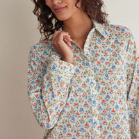 Printed Voile Women's Cropped Pajama Set - Meadow Song, XXL,Meadow Song