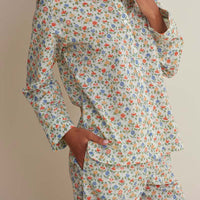 Printed Voile Women's Cropped Pajama Set - Meadow Song, XXL,Meadow Song