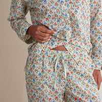 Printed Voile Women's Cropped Pajama Set - Meadow Song, XXL,Meadow Song