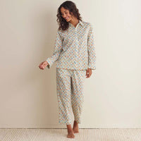 Printed Voile Women's Cropped Pajama Set - Meadow Song, XXL,Meadow Song