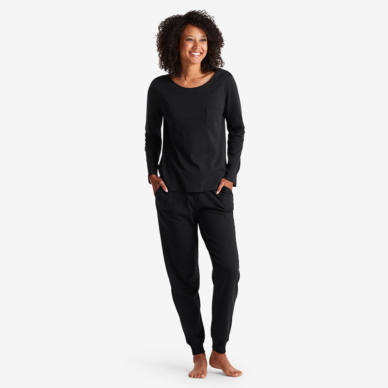 Pima Cotton Women's Jogger Pants Pajama Set - Black, XXL,Black