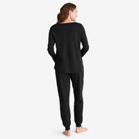 Pima Cotton Women's Jogger Pants Pajama Set - Black, XXL,Black