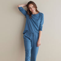 Pima Cotton Women's Jogger Pants Pajama Set - Blue Denim, XXL,Blue Denim
