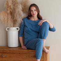 Pima Cotton Women's Jogger Pants Pajama Set - Blue Denim, XXL,Blue Denim