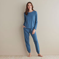 Pima Cotton Women's Jogger Pants Pajama Set - Blue Denim, XXL,Blue Denim