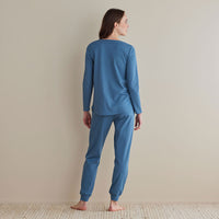Pima Cotton Women's Jogger Pants Pajama Set - Blue Denim, XXL,Blue Denim