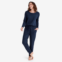 Pima Cotton Women's Jogger Pants Pajama Set - Navy, XXL,Navy