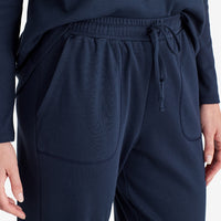 Pima Cotton Women's Jogger Pants Pajama Set - Navy, XXL,Navy
