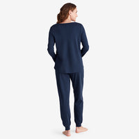 Pima Cotton Women's Jogger Pants Pajama Set - Navy, XXL,Navy