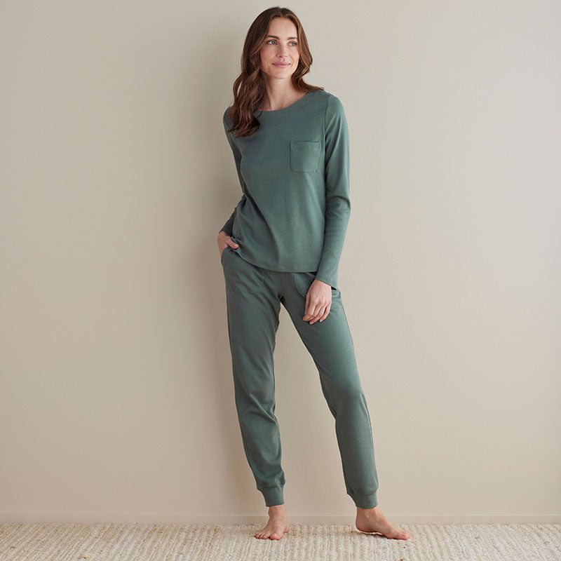 Pima Cotton Women's Jogger Pants Pajama Set - Green Mist, S,Green Mist