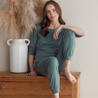 Pima Cotton Women's Jogger Pants Pajama Set - Green Mist, S,Green Mist