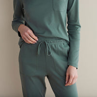 Pima Cotton Women's Jogger Pants Pajama Set - Green Mist, S,Green Mist
