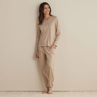 Pima Cotton Women's Jogger Pants Pajama Set - Beige Tan, XXL,Beige Tan