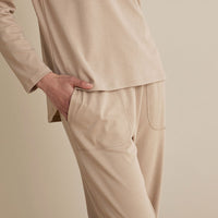 Pima Cotton Women's Jogger Pants Pajama Set - Beige Tan, XXL,Beige Tan