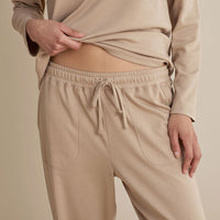 Pima Cotton Women's Jogger Pants Pajama Set - Beige Tan, XXL,Beige Tan