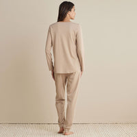 Pima Cotton Women's Jogger Pants Pajama Set - Beige Tan, XXL,Beige Tan