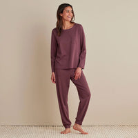 Pima Cotton Women's Jogger Pants Pajama Set - Wine, XXL,Wine