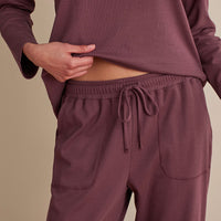 Pima Cotton Women's Jogger Pants Pajama Set - Wine, XXL,Wine