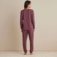 Pima Cotton Women's Jogger Pants Pajama Set - Wine, XXL,Wine