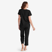 Pima Cotton Women's Cropped Pajama Set - Black, XXL,Black