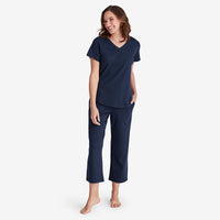Pima Cotton Women's Cropped Pajama Set - Navy, XXL,Navy