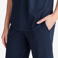 Pima Cotton Women's Cropped Pajama Set - Navy, XXL,Navy