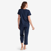 Pima Cotton Women's Cropped Pajama Set - Navy, XXL,Navy