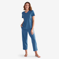 Pima Cotton Women's Cropped Pajama Set - Blue Denim, XXL,Blue Denim