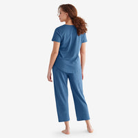 Pima Cotton Women's Cropped Pajama Set - Blue Denim, XXL,Blue Denim