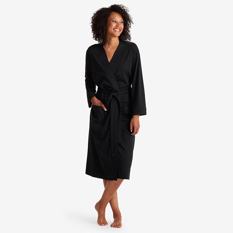 Pima Cotton Kimono Robe - Black, XS,Black