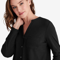 Pima Cotton Women's Button-Down Pajama Set - Black, XXL,Black